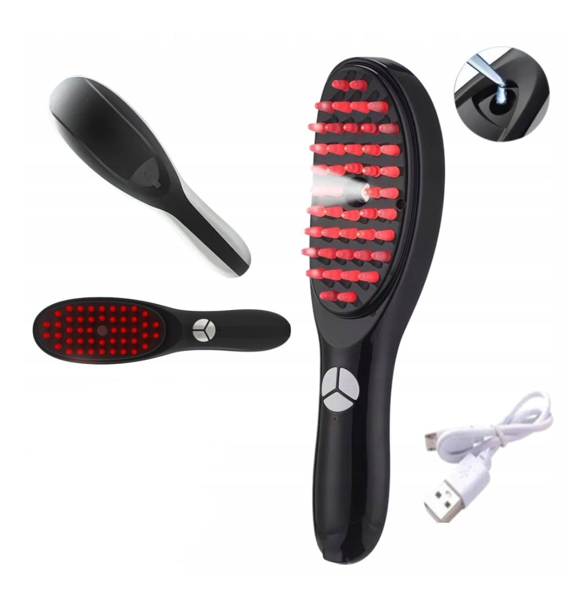 Electric Massage Comb with Blue & Red Light Therapy Rechargeable Scalp Massager with Vibration, Spray & Negative Ions