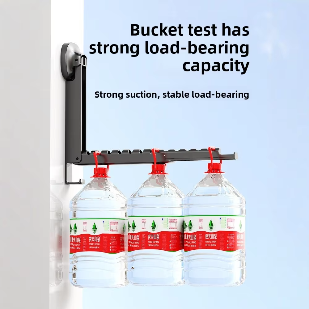Folding Wall Mounted Clothes Drying Rack Retractable Portable Laundry Organizer with Suction Cup, Space Saving Design