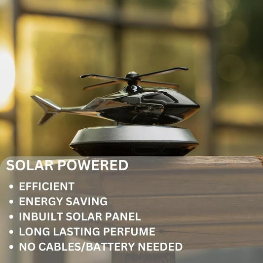 Solar Powered Car Aroma Diffuser Helicopter Dashboard Perfume Decor, Metal + ABS, Refillable Fragrance