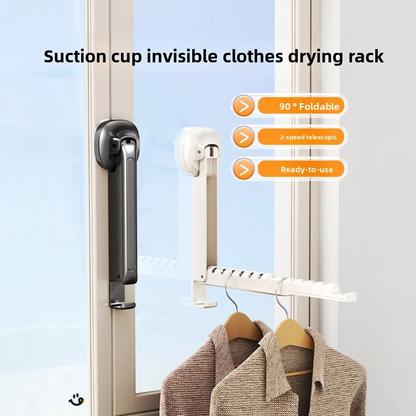 Folding Wall Mounted Clothes Drying Rack Retractable Portable Laundry Organizer with Suction Cup, Space Saving Design