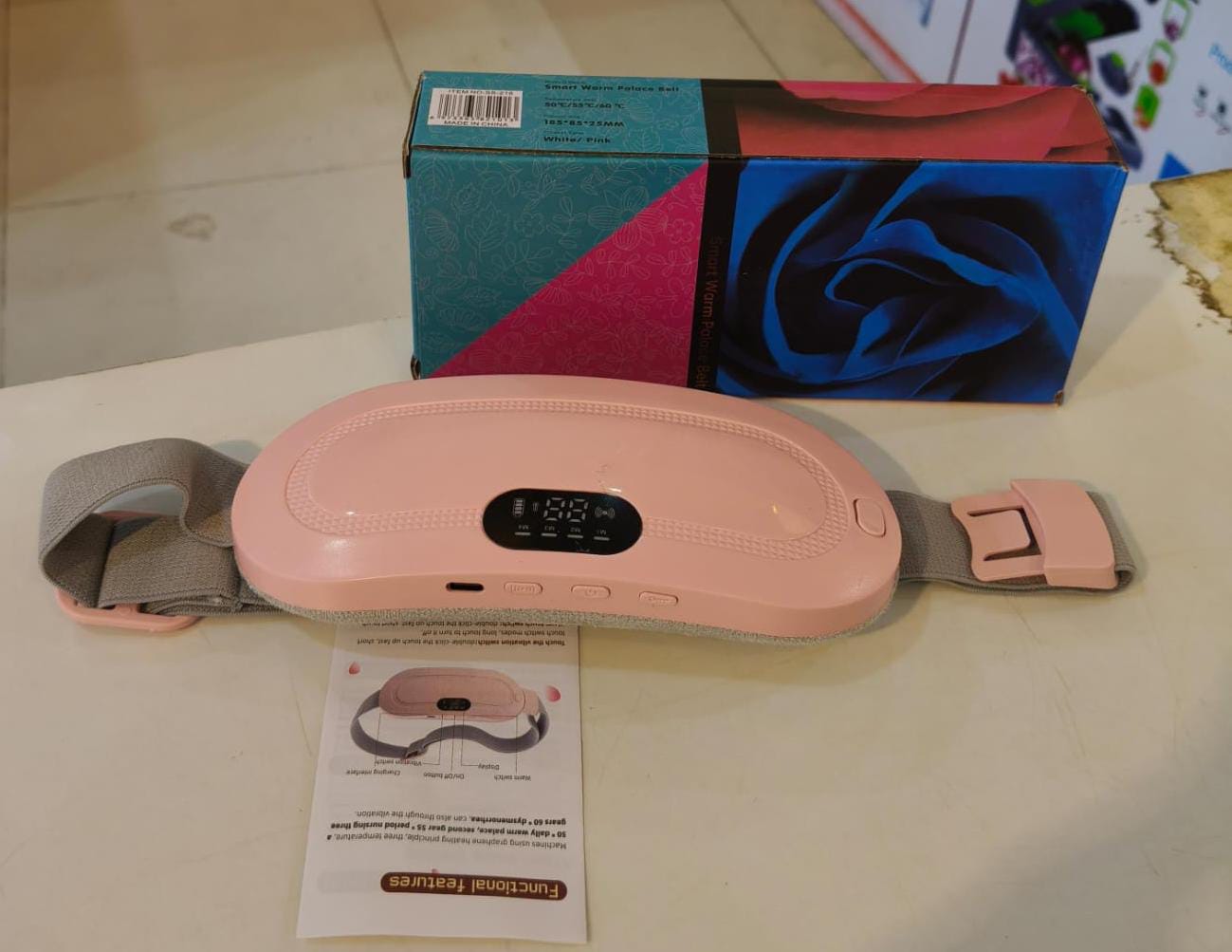 Electric Period Cramp Massager Heating Belt USB Rechargeable Menstrual Pain Relief Waist & Stomach Warmer for Women