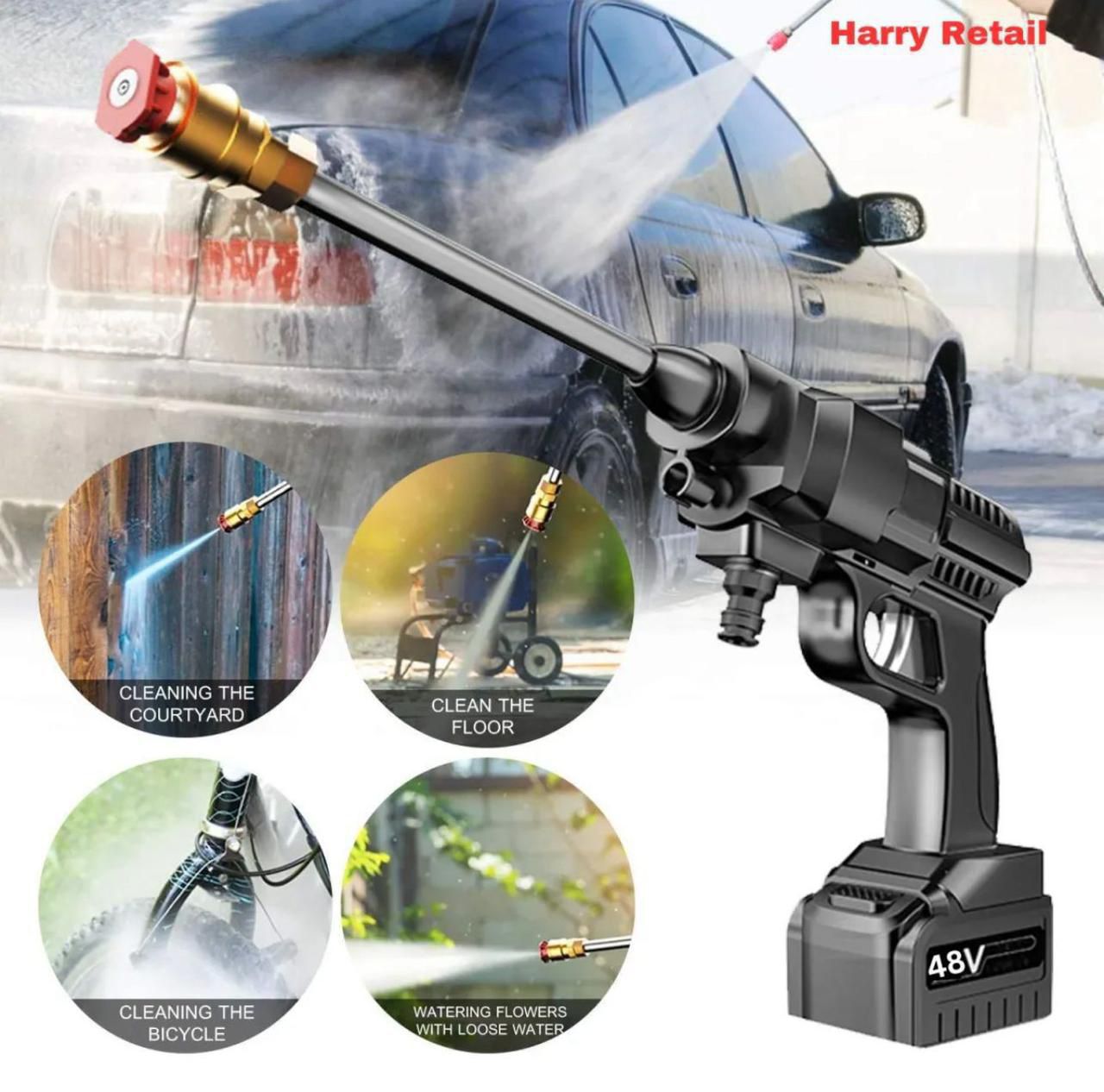 Automatic Cordless Car Wash Spray Gun 48V High Pressure Lithium Battery, Wireless Foam Jet Washer (Double Battery)