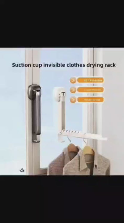 Folding Wall Mounted Clothes Drying Rack Retractable Portable Laundry Organizer with Suction Cup, Space Saving Design
